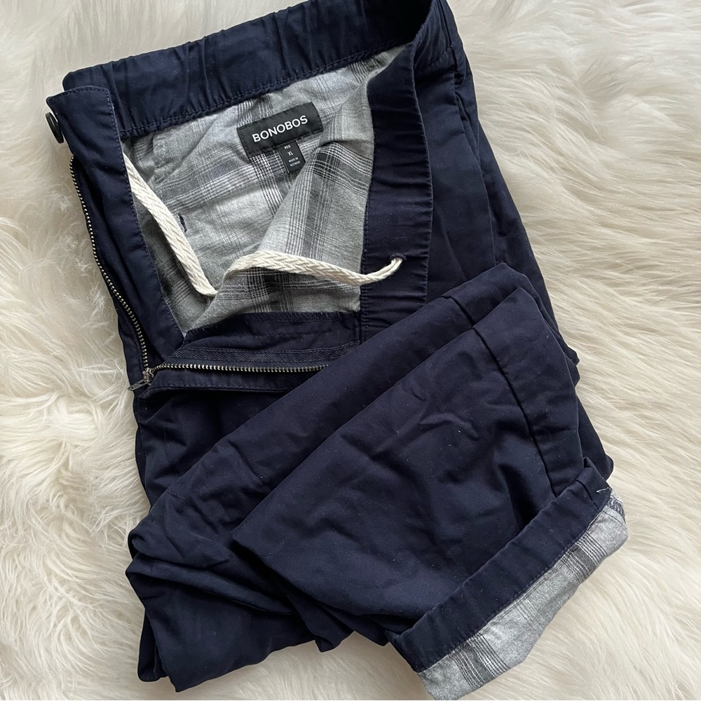 New Bonobos Men’s Flannel Lined Drawstring Chino Chinos Pants XL Regular Navy